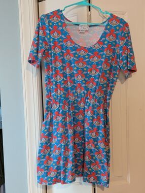Blue Platypus Blue & Coral Patterned Women's Scoop Dress Size Large